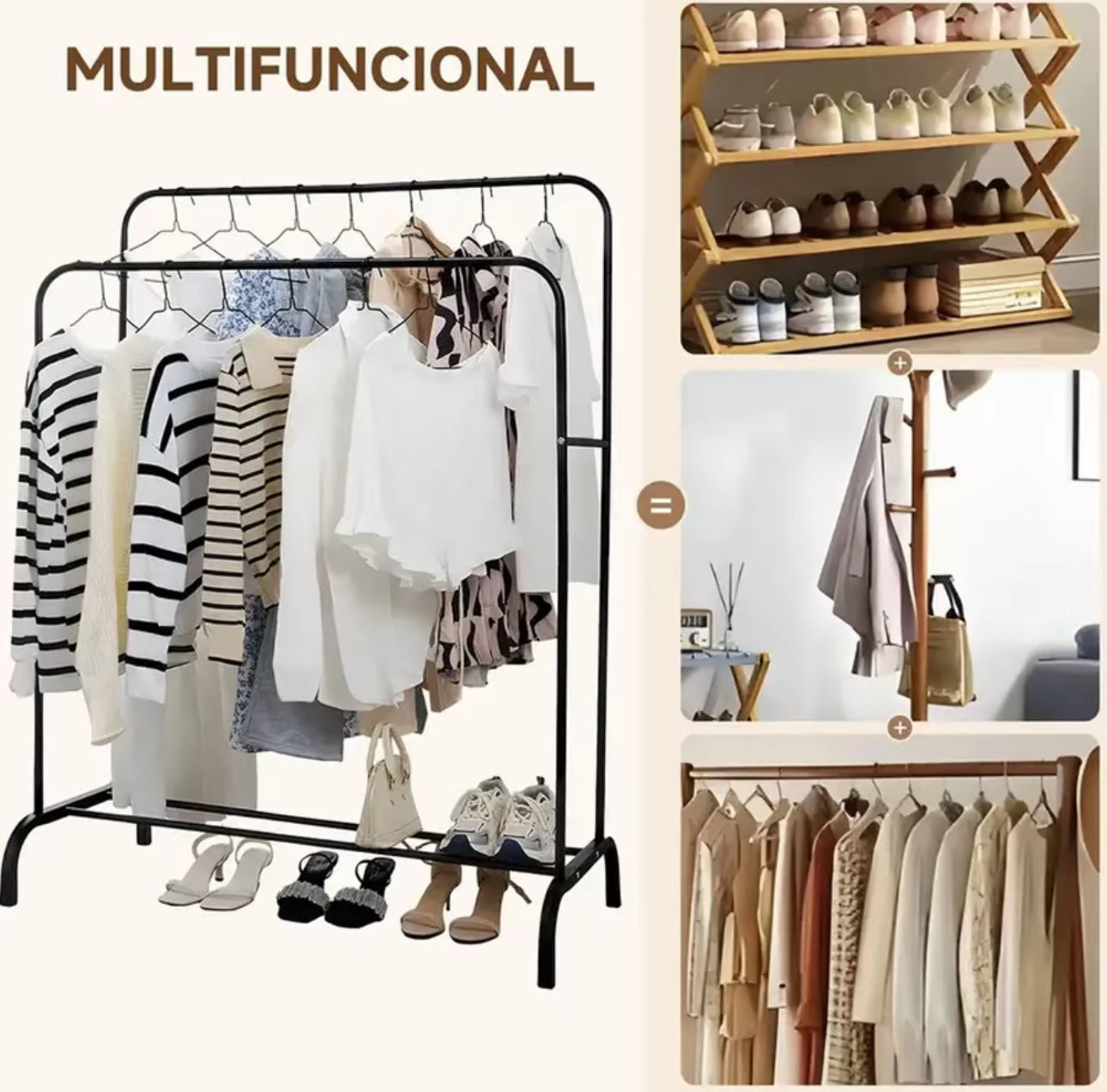 Percha de suelo para ropa, tendedero de doble poste, alto y bajo, para almacenamiento, zapatero, para el hogar, dormitorio, tendedero