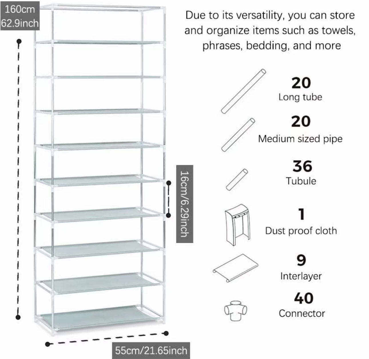 Zapatero simple para dormitorio de estudiantes, zapatero de nueve capas, zapatero de tela para dormitorio de alquiler, de gran capacidad, multicapa, a prueba de polvo, sin instalación, ahorro de espacio
