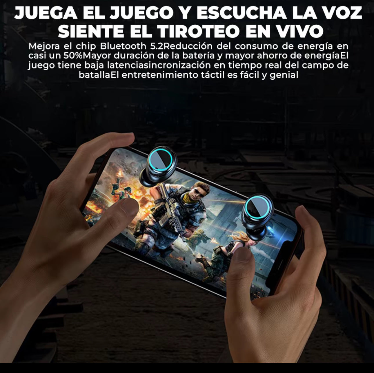 Viclook Audífonos Bluetooth M25 TWS con baja latencia para gaming, cancelación activa de ruido, resistentes al agua, pantalla LED de batería y sonido HiFi. Ideales para deporte o juegos.