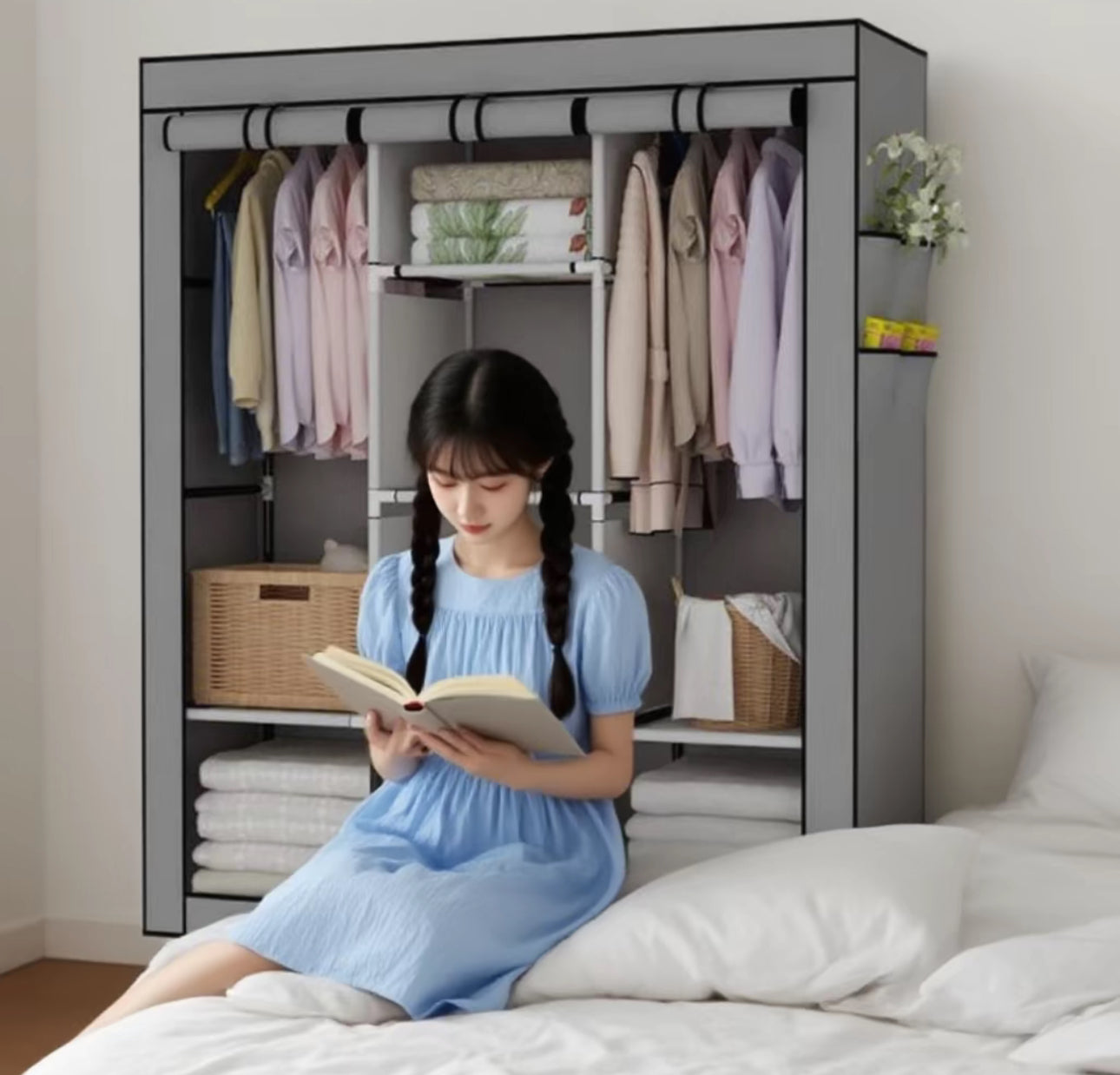 Armario de tela para dormitorio de estudiantes, armario de montaje sencillo imprescindible para estudiantes universitarios, armario creativo que ahorra espacio en el dormitorio, percha de almacenamiento, armario especial par
