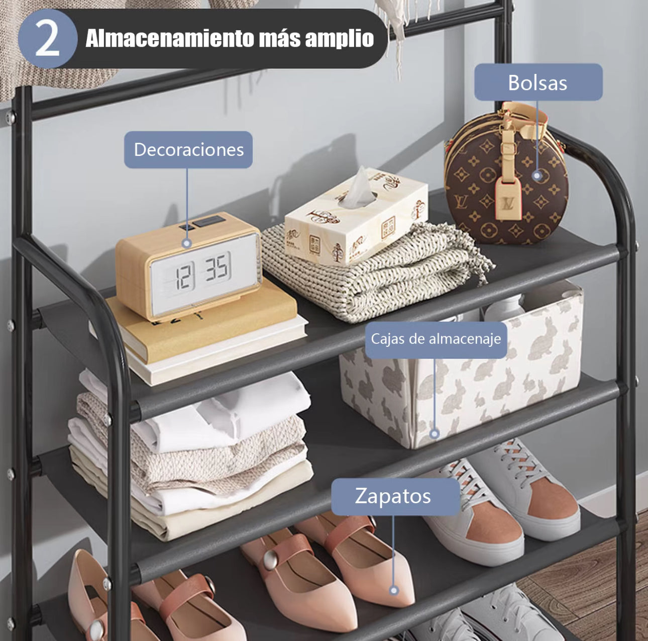 LERFM Estante de Almacenamiento 3 en 1 para Zapatos y Ropa, Extraíble y Fácil de Ensamblar,
Diseño Conveniente
