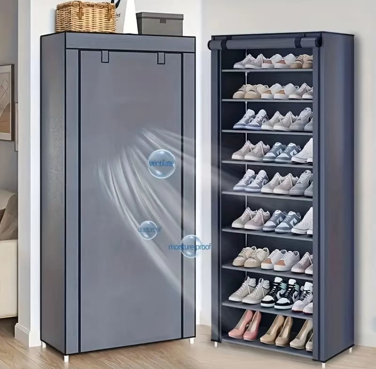 Zapatero simple para dormitorio de estudiantes, zapatero de nueve capas, zapatero de tela para dormitorio de alquiler, de gran capacidad, multicapa, a prueba de polvo, sin instalación, ahorro de espacio