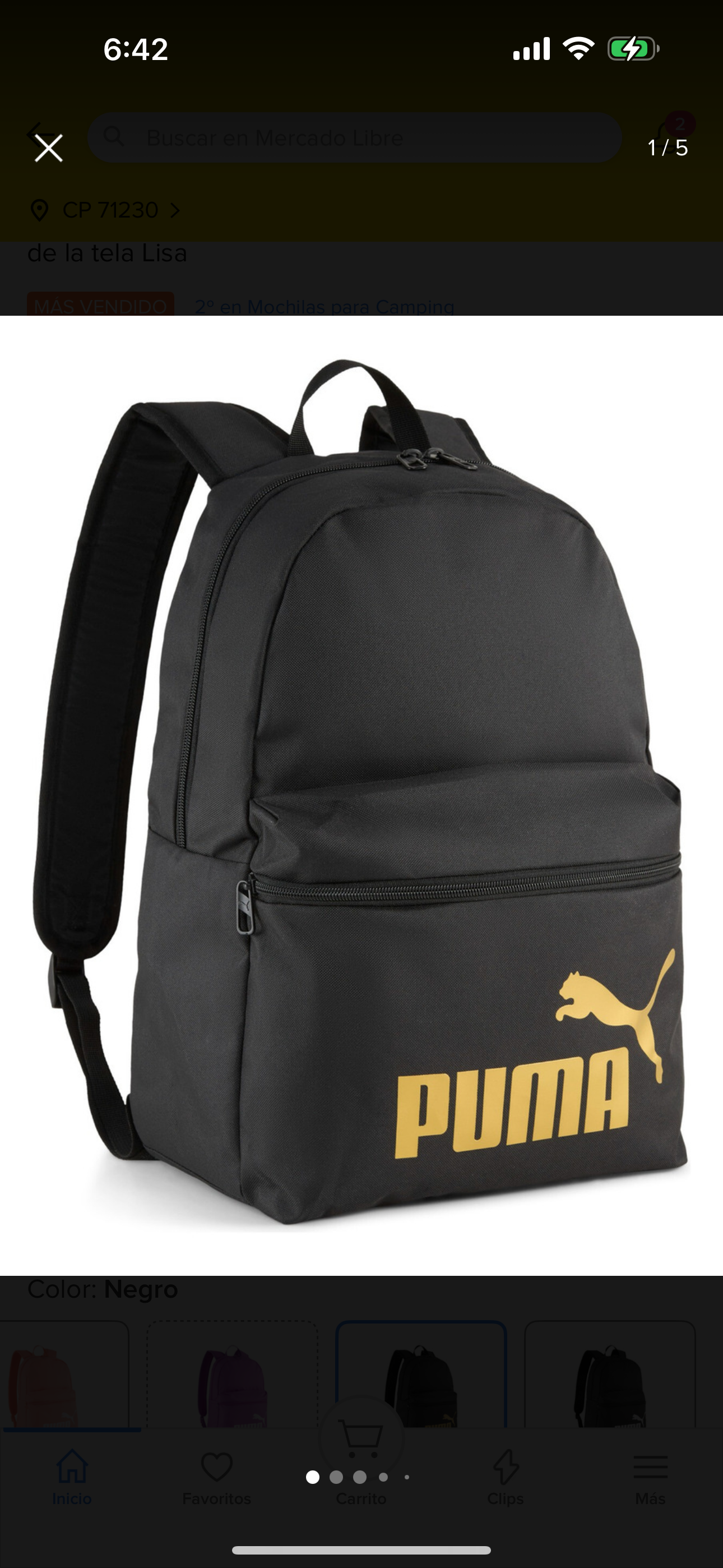 Mochila Puma Phase Backpack, Negro Y Dorado Diseño de la tela Lisa