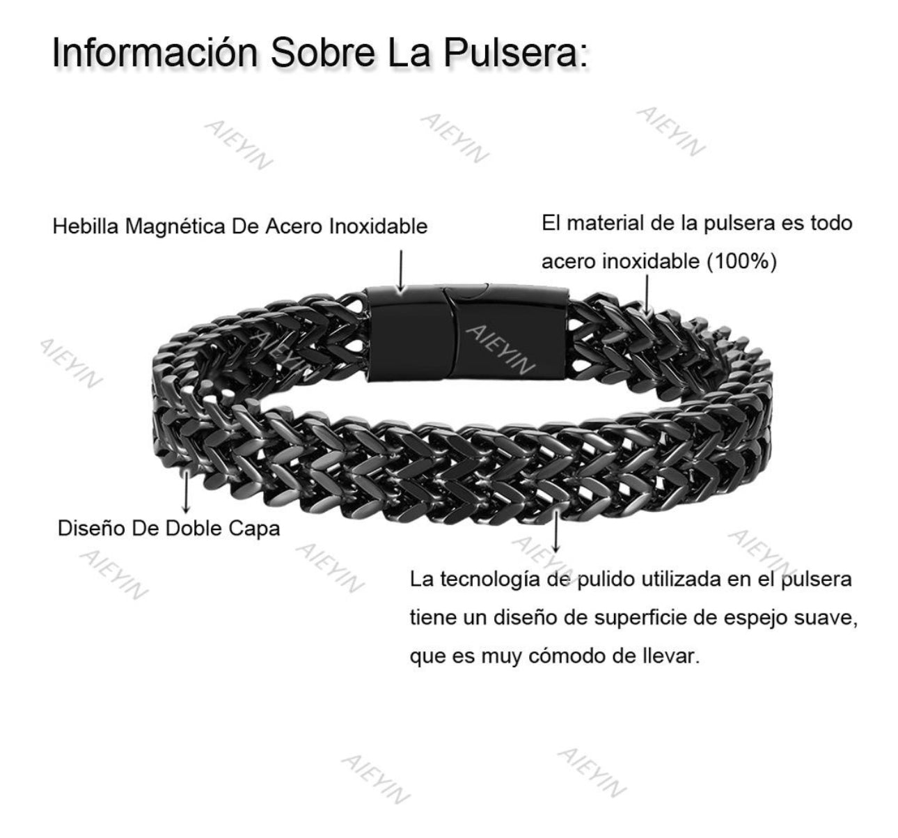 Esclava Negro Para Hombre Dos Filas Acero Hebilla Magnética