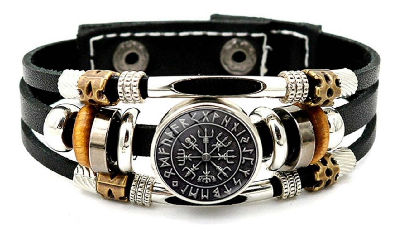 Pulsera Brazalete Brújula Vegvisir Vikingo Runa Cuero