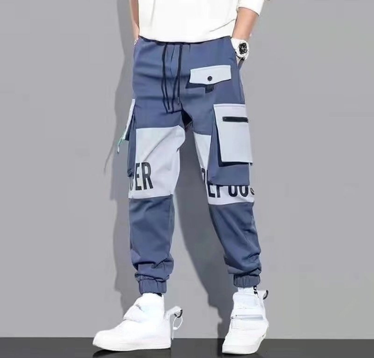 (🌍 PRODUCTO INTERNACIONAL) Pantalones Cargo Casual Harem Joggers Hip Hop Para Hombres B