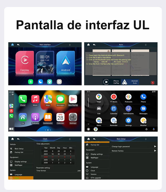 Pantalla CarPlay para motocicleta, CarPlay inalámbrico para Apple y Android Auto, pantalla táctil impermeable de 4,7 pulgadas