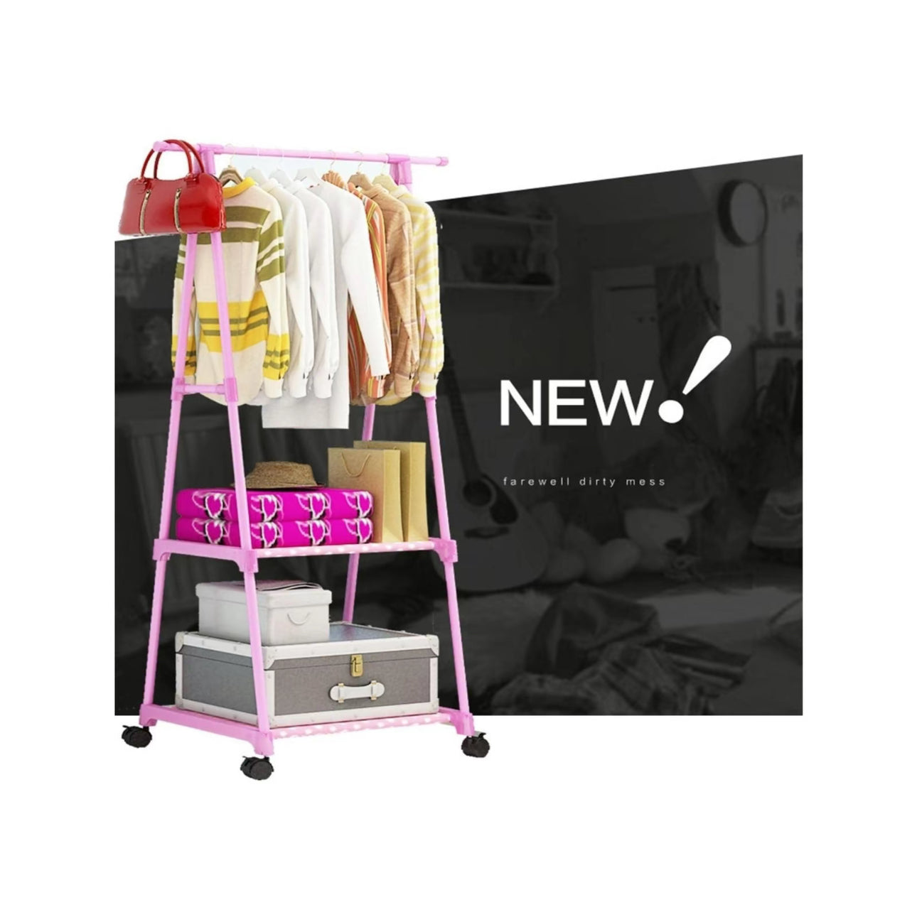 YUQING.FC Closet Tendedero Perchero Rack
Doble Ropa Con Llantas Triangulo