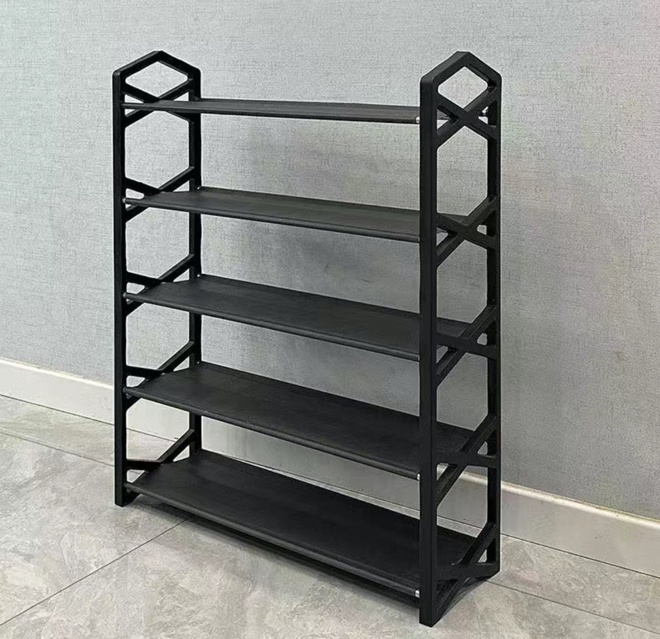 N+ F-056 Estante para zapatos de 5 y 4 niveles en forma de X 58cm Negro Azul y Rosa