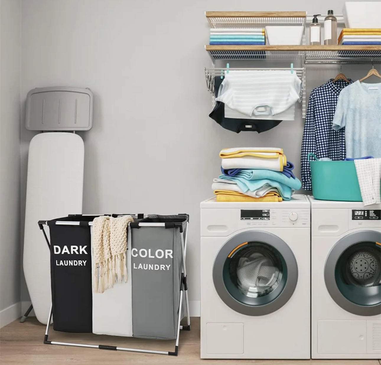Canasta de Ropa Sucia de 3 Secciones - Cesto
Plegable Grande para Ropa - Organizador con Marco de Aluminio para Clasificar Ropa Sucia