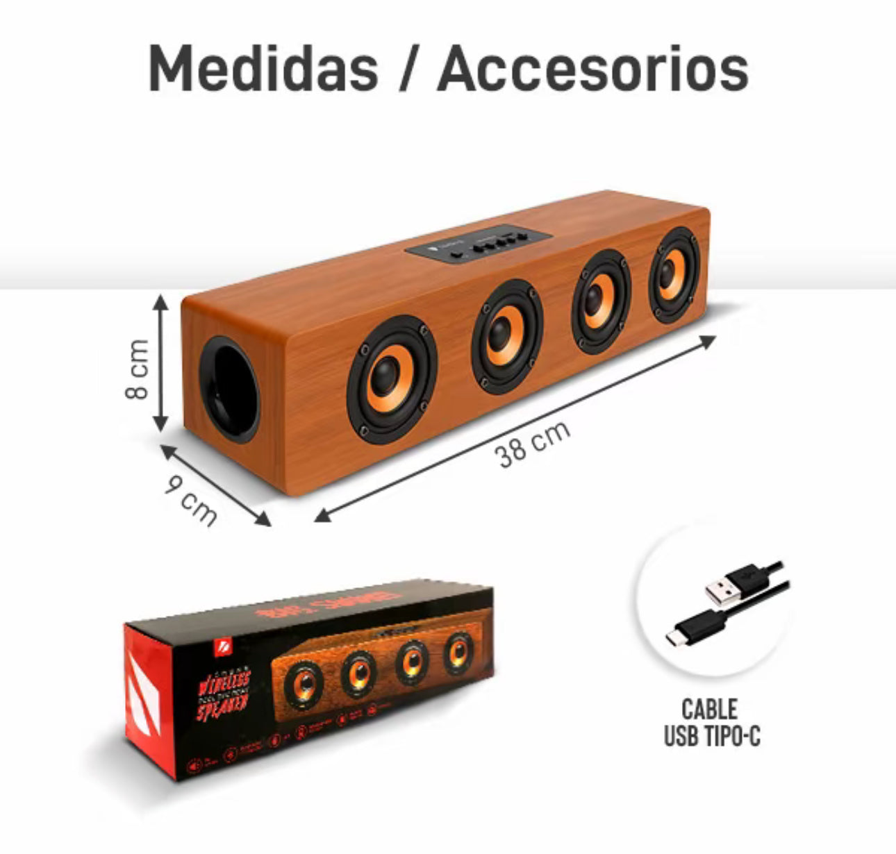 Barra de Sonido Bluetooth de Madera, Conexión
TWS: vincula dos bocinas fácilmente KTS-1108