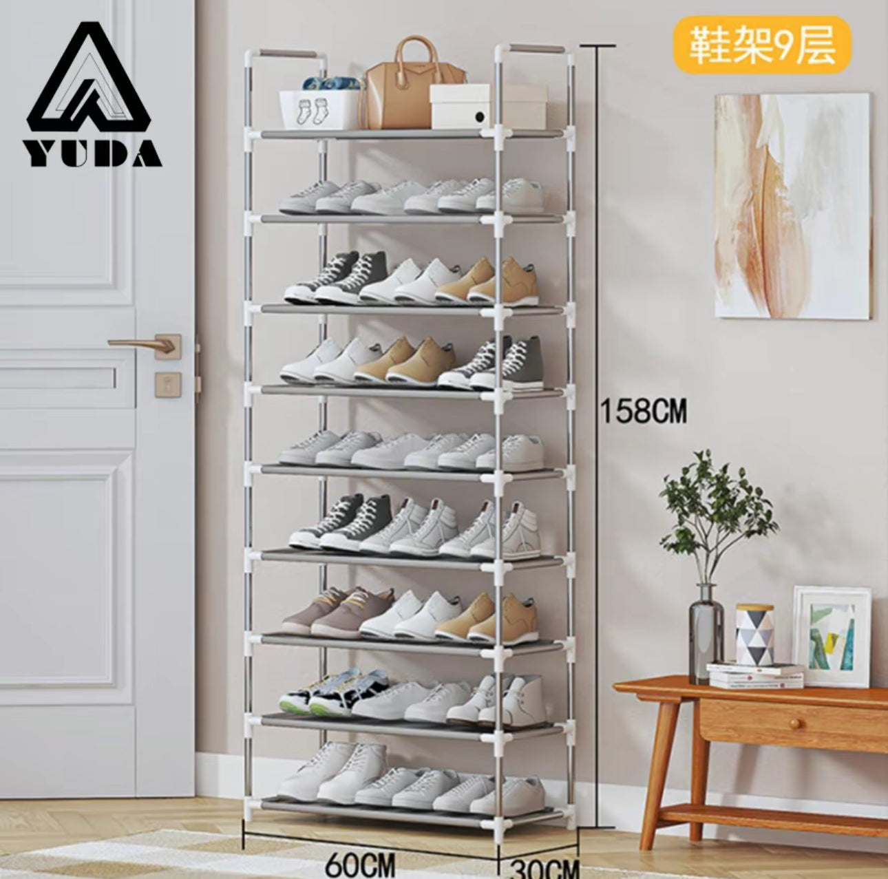 Zapatero de 9 capas, estante de almacenamiento a prueba de polvo: puede contener hasta 27 pares de zapatos, resistente y duradero, ahorra espacio, mantiene su guardarropa ordenado, soporte duradero, paño a prueba de polvo para evitar el polvo