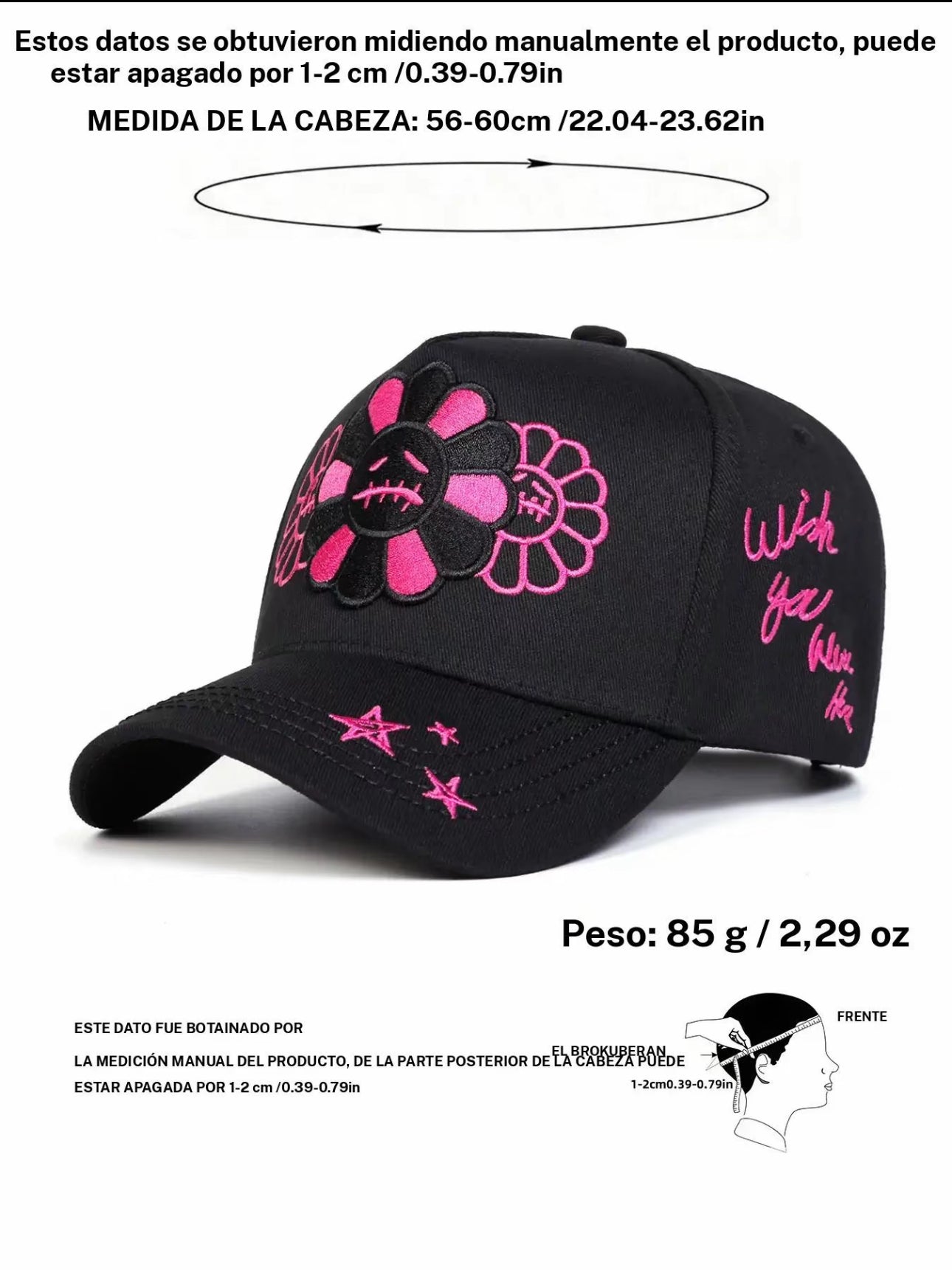 Gorra con Bordado de Cara Llorando y Flor, Unisex, Regalo Perfecto para el Dia del Padre, Ideal para San Valentín, Elección para Familiares, Amigos y Hermanos