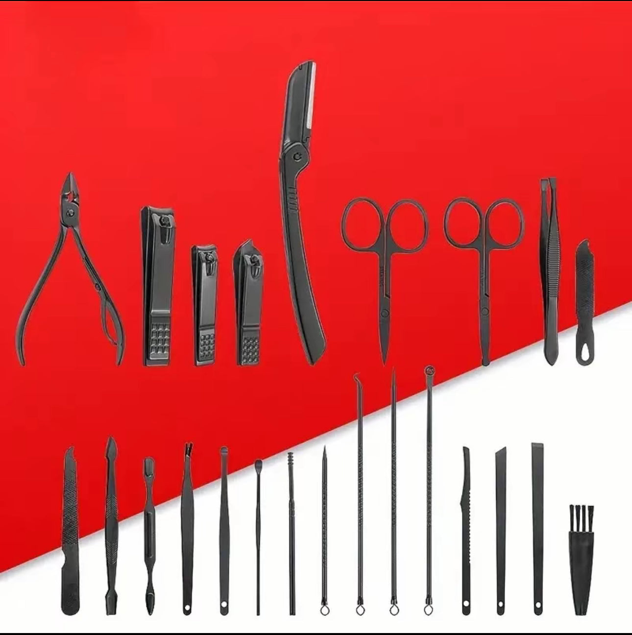 Kit de cortaúñas 10/24 piezas en acero inoxidable- Hojas cóncavas sin olor para manos/pies. incluye estuche organizador-Precisión profesional para cuidado en casa.