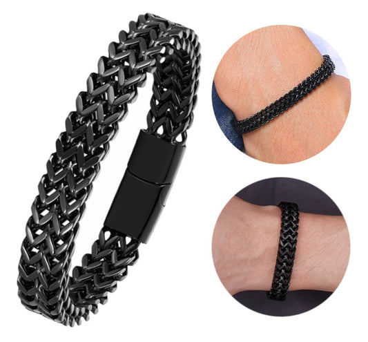 Esclava Negro Para Hombre Dos Filas Acero Hebilla Magnética