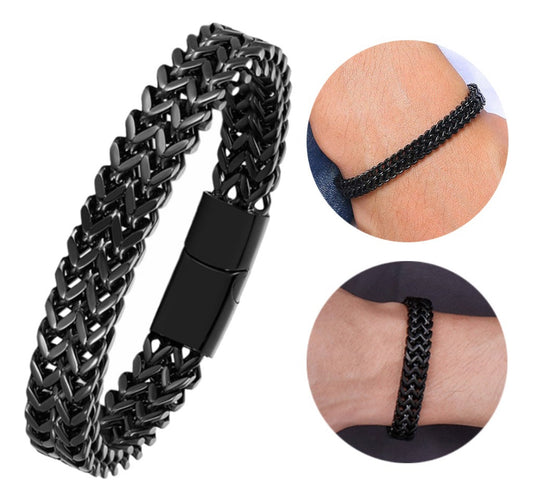 Esclava Negro Para Hombre Dos Filas Acero Hebilla Magnética