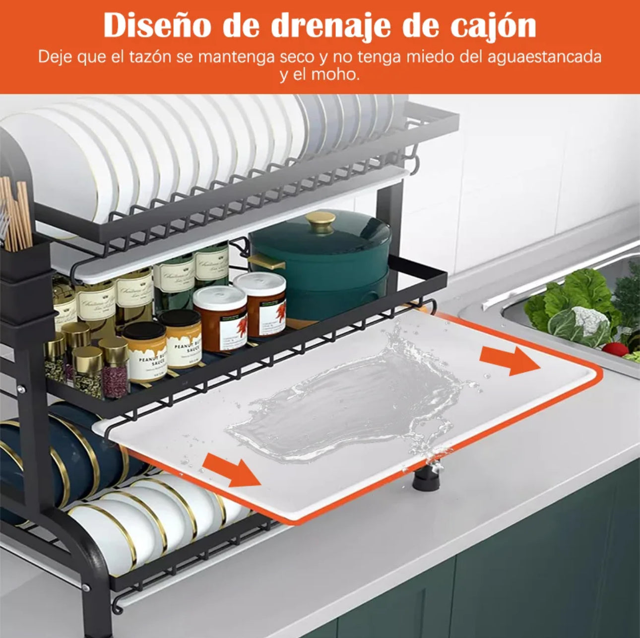 lerfm Escurridor de platos con 3 Niveles, con Escurridor para Mostrador, Escurridor de Cocina
Multifuncional con Herramientas