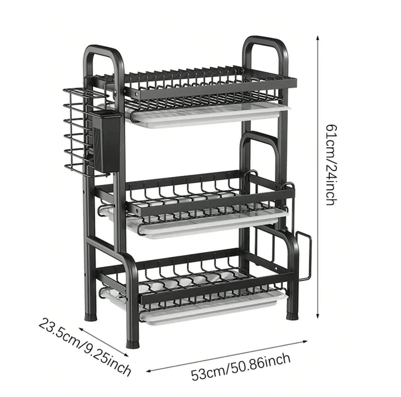 lerfm Escurridor de platos con 3 Niveles, con Escurridor para Mostrador, Escurridor de Cocina
Multifuncional con Herramientas
