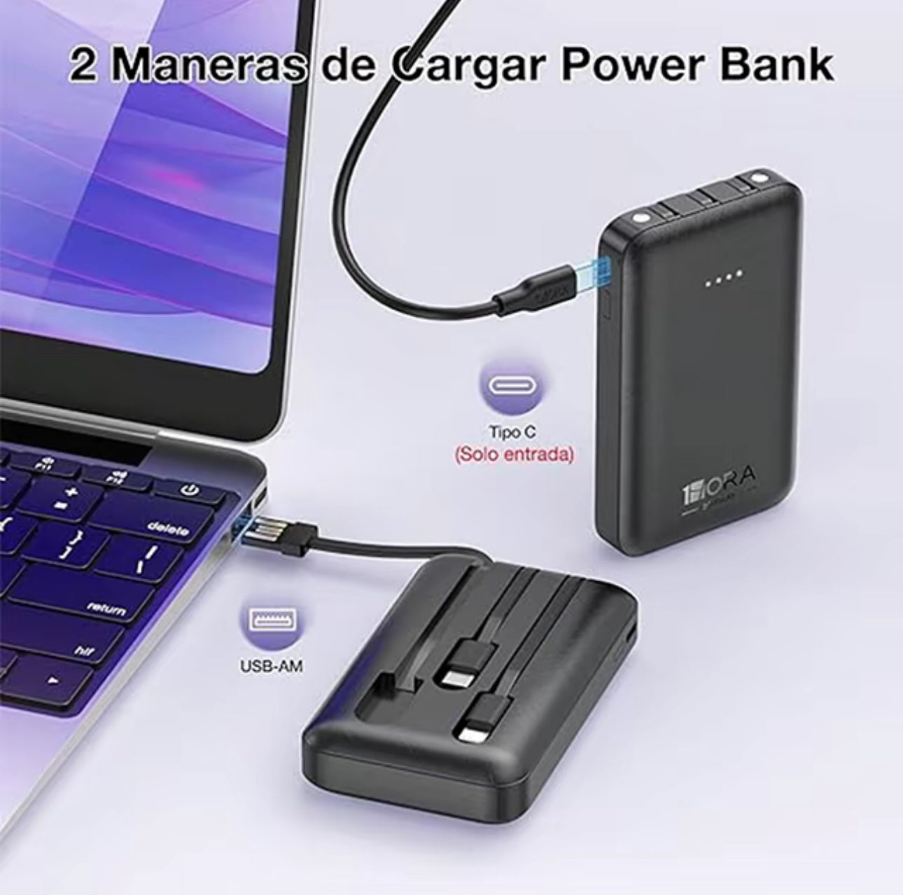 1HORA Power Bank Mini Portátil Batería 5000mah
Con Built In 3 Cables 1hora Usb C Baterias Para
Celular GAR261