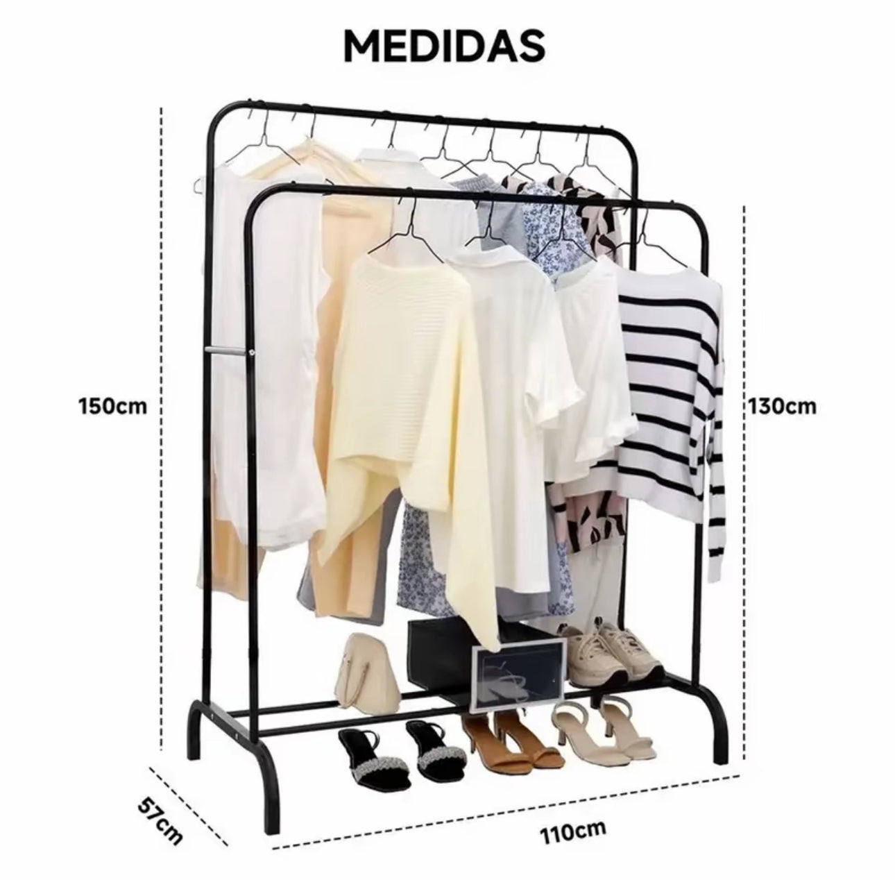Percha de suelo para ropa, tendedero de doble poste, alto y bajo, para almacenamiento, zapatero, para el hogar, dormitorio, tendedero