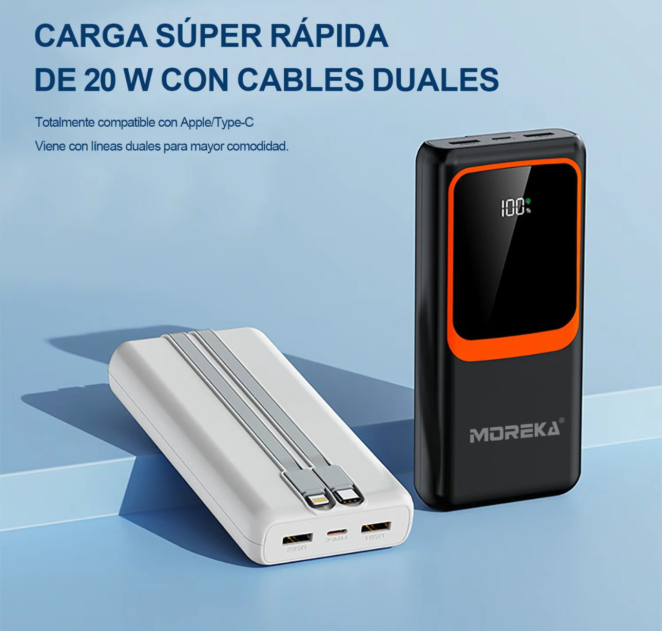 MOREKA K089 banco de energía portátil de 20000 mAh, batería portátil, compatible con iPhone 15/14, Samsung, artículos esenciales para viajar
