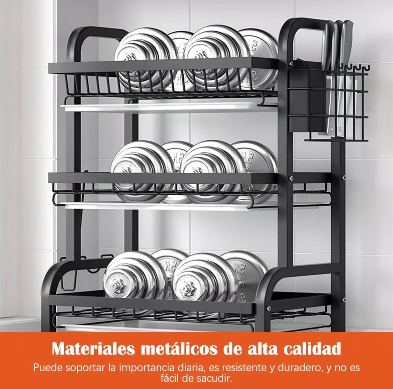 lerfm Escurridor de platos con 3 Niveles, con Escurridor para Mostrador, Escurridor de Cocina
Multifuncional con Herramientas