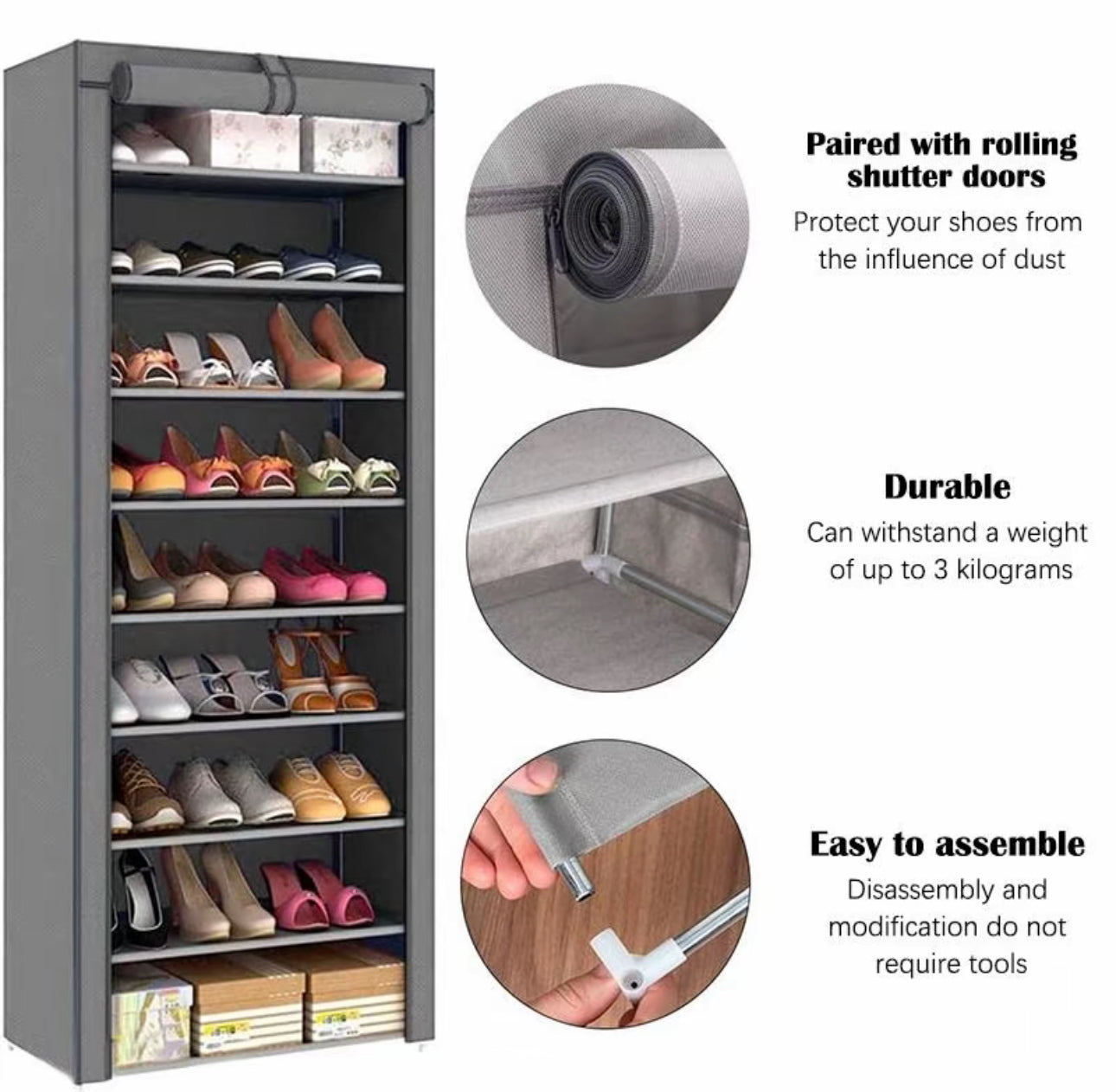 Zapatero simple para dormitorio de estudiantes, zapatero de nueve capas, zapatero de tela para dormitorio de alquiler, de gran capacidad, multicapa, a prueba de polvo, sin instalación, ahorro de espacio