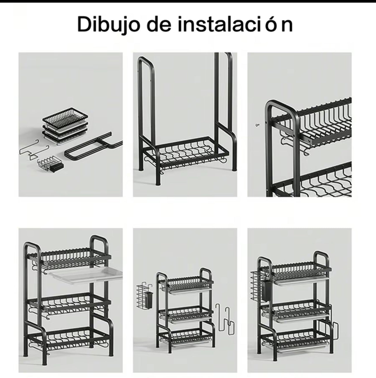 lerfm Escurridor de platos con 3 Niveles, con Escurridor para Mostrador, Escurridor de Cocina
Multifuncional con Herramientas