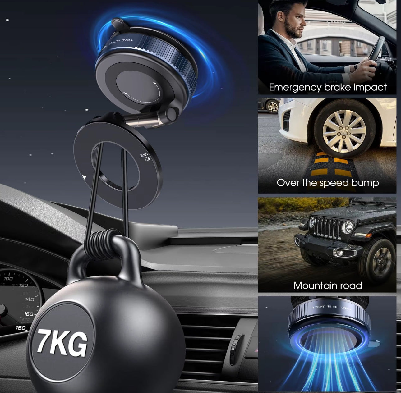 Soporte magnético de succión al aspiradora, Envío de placa magnética anular plegable y retráctil manos libres con ventosa para coche, gimnasio, espejo, superficie lisa, compatible con iPhone Android y todos los teléfonos