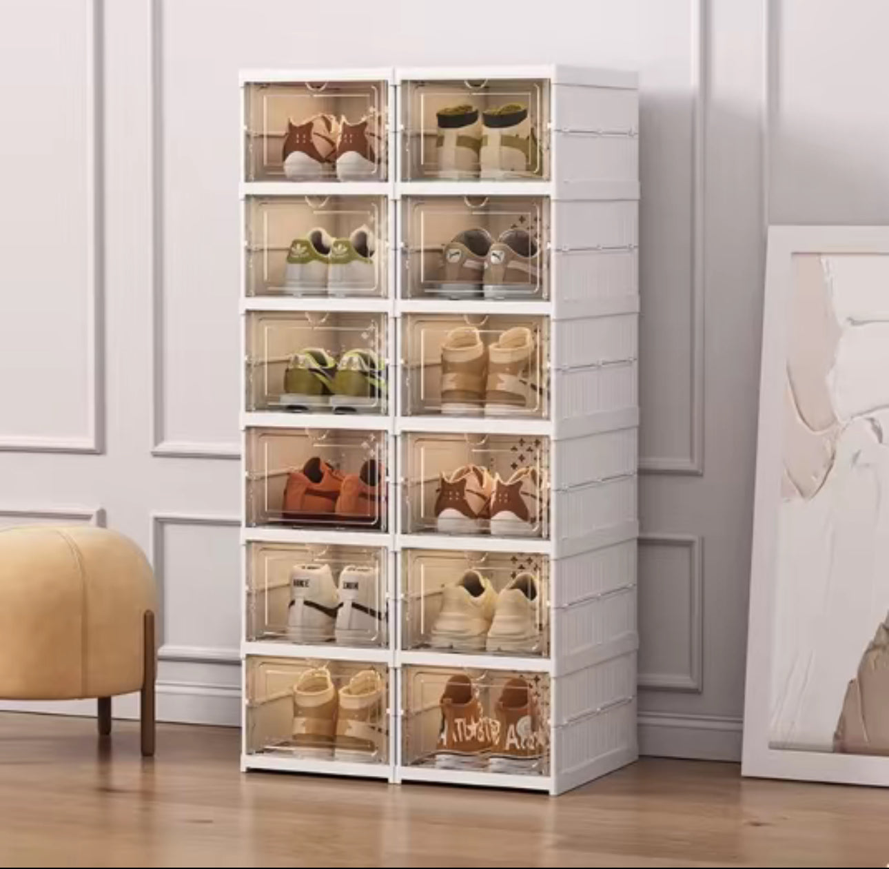 (6 niveles o 1 nivel) Cajas de plástico transparente para guardar zapatos, organizador de zapatos apilable para armario, contenedores modulares para guardar zapatos, zapatero de plástico blanco, organizador de zapatos, hogar, zapatero, muebles, muebles pa