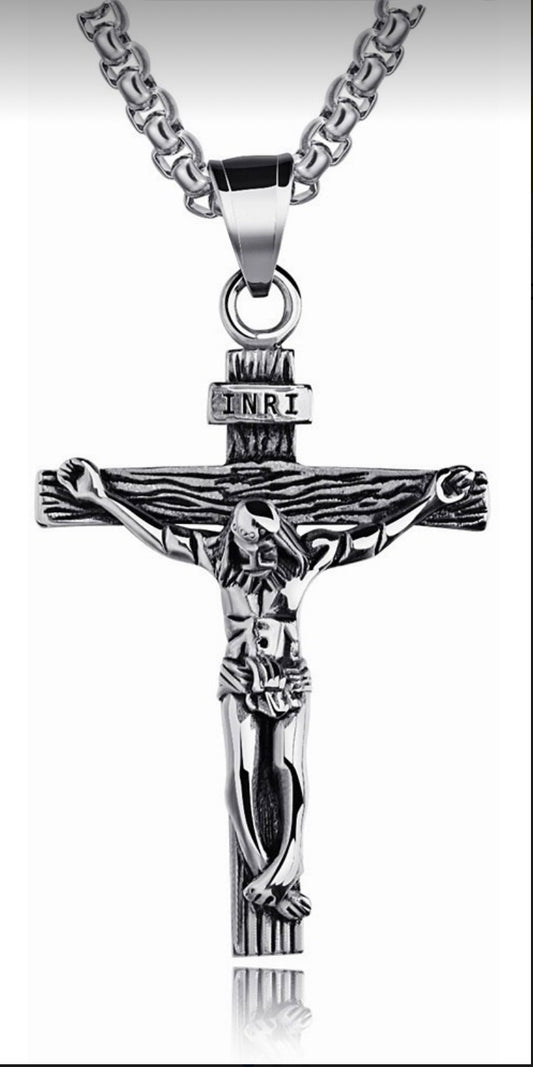 Collar Dije De Jesús Cruz Vintage Acero Inoxidable