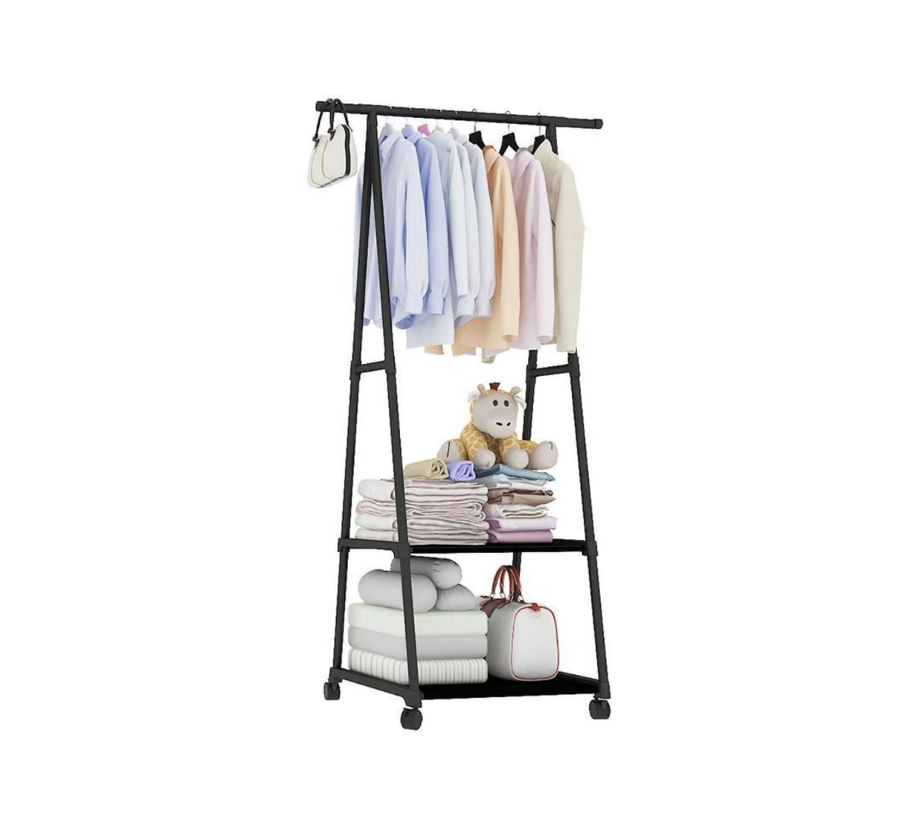YUQING.FC Closet Tendedero Perchero Rack
Doble Ropa Con Llantas Triangulo