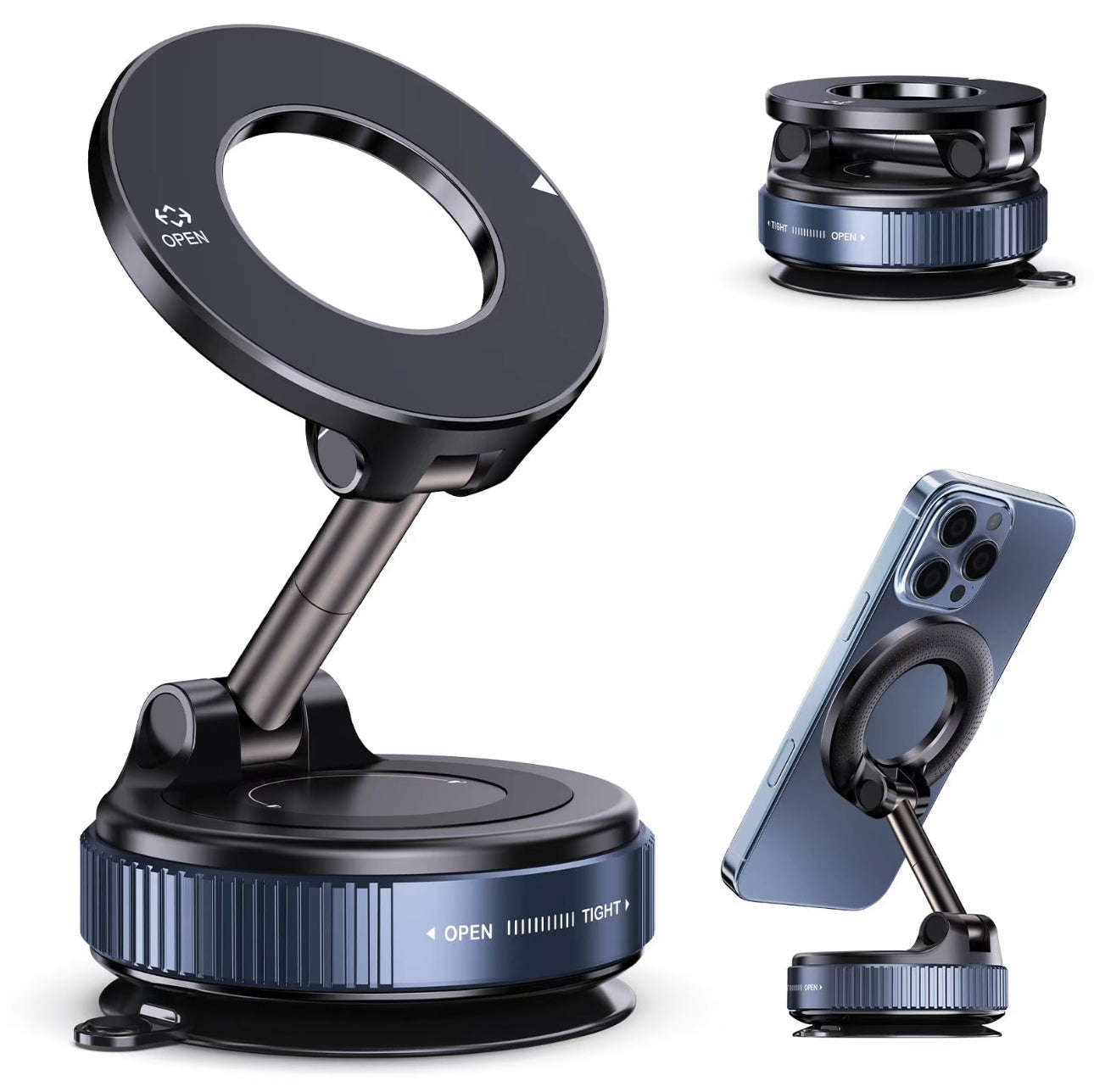 Soporte magnético de succión al aspiradora, Envío de placa magnética anular plegable y retráctil manos libres con ventosa para coche, gimnasio, espejo, superficie lisa, compatible con iPhone Android y todos los teléfonos