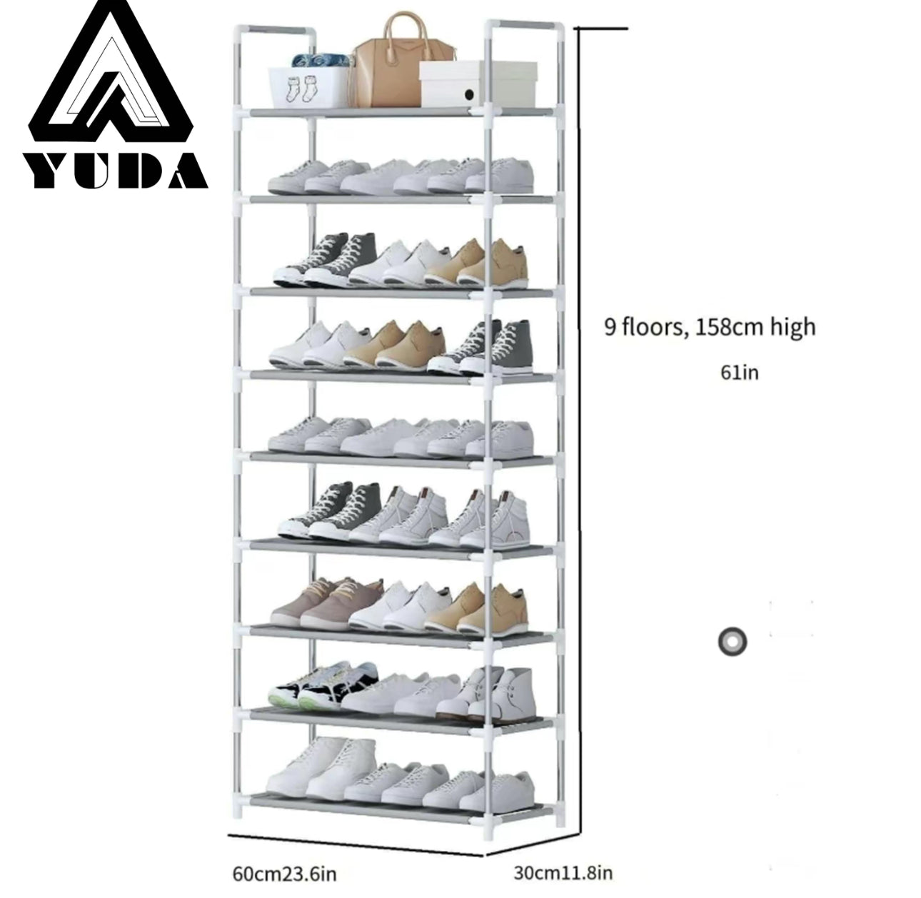 Zapatero de 9 capas, estante de almacenamiento a prueba de polvo: puede contener hasta 27 pares de zapatos, resistente y duradero, ahorra espacio, mantiene su guardarropa ordenado, soporte duradero, paño a prueba de polvo para evitar el polvo
