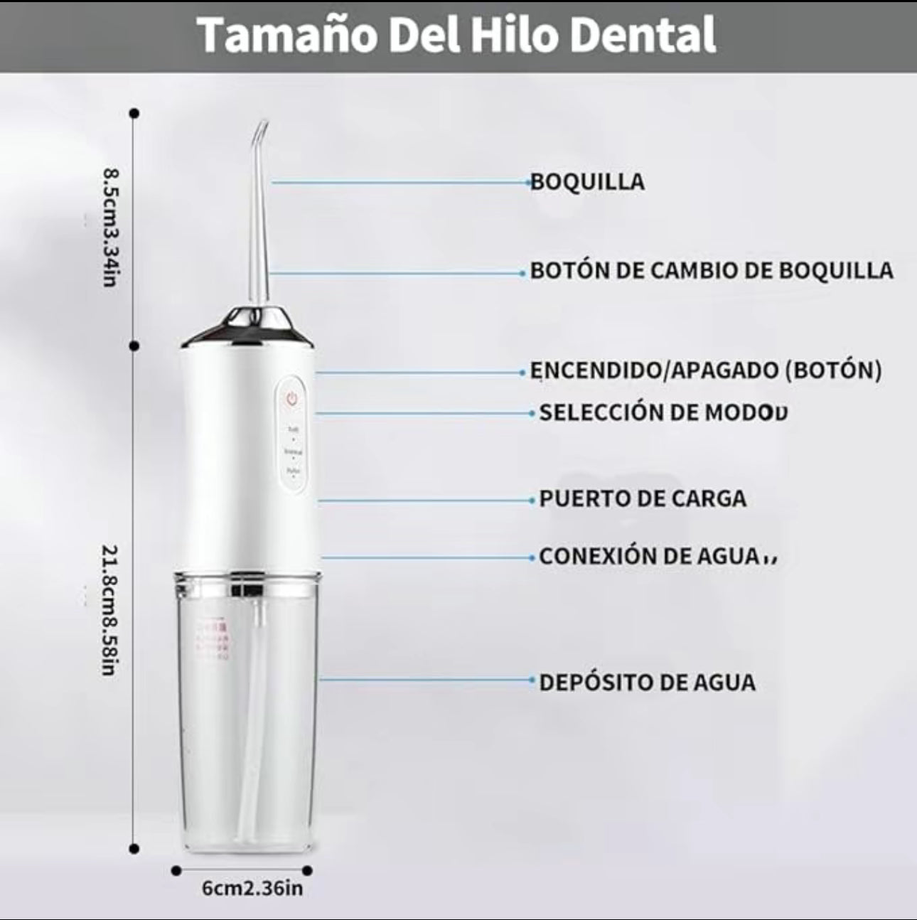 Irrigador bucal eléctrico inalámbrico, recargable e impermeable. Irrigador bucal portatil para la limpieza dental. Irrigador bucal inalámbrico con 3 modos y 4 puntas para viajes y uso doméstico.