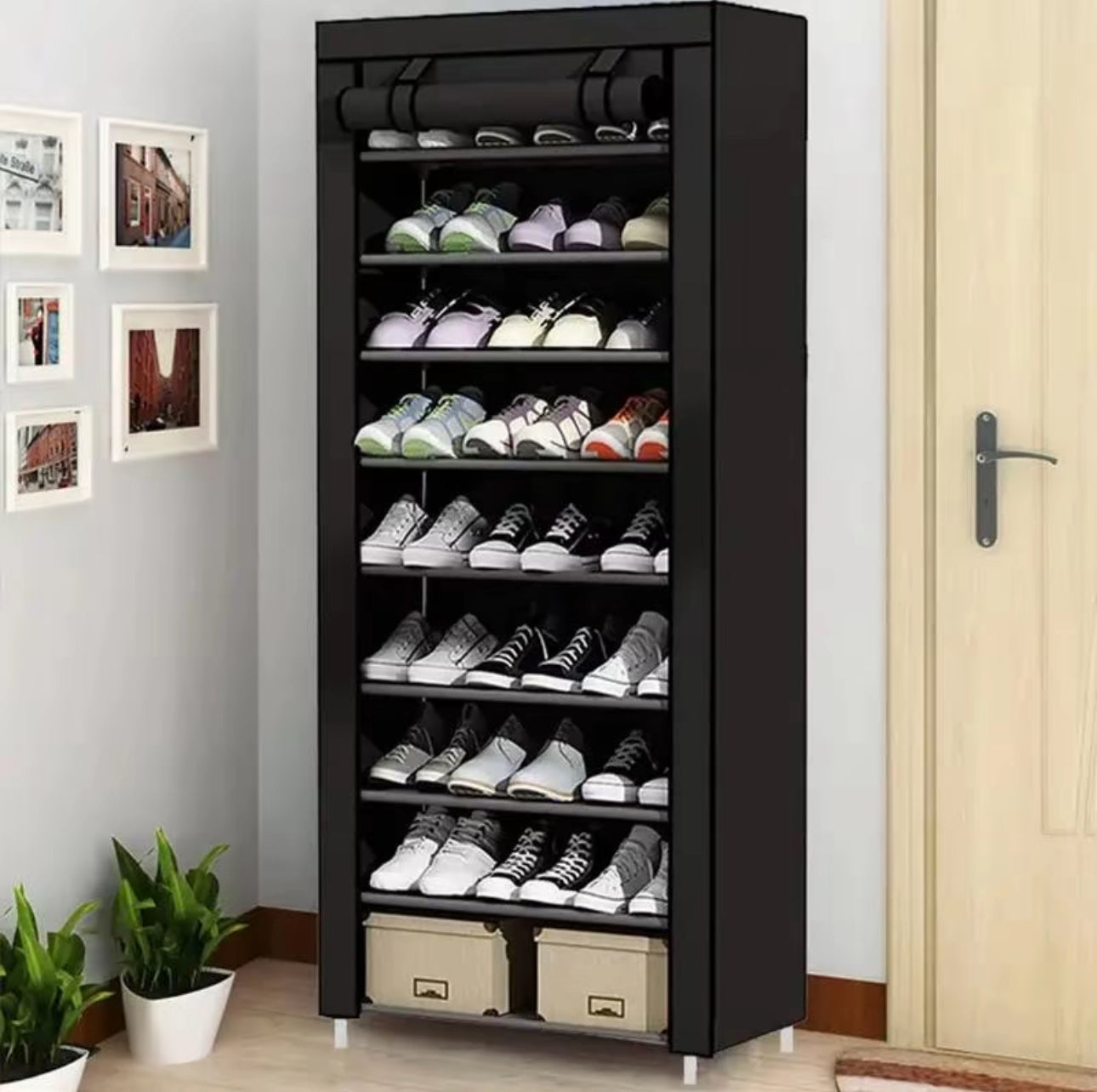 Zapatero simple para dormitorio de estudiantes, zapatero de nueve capas, zapatero de tela para dormitorio de alquiler, de gran capacidad, multicapa, a prueba de polvo, sin instalación, ahorro de espacio