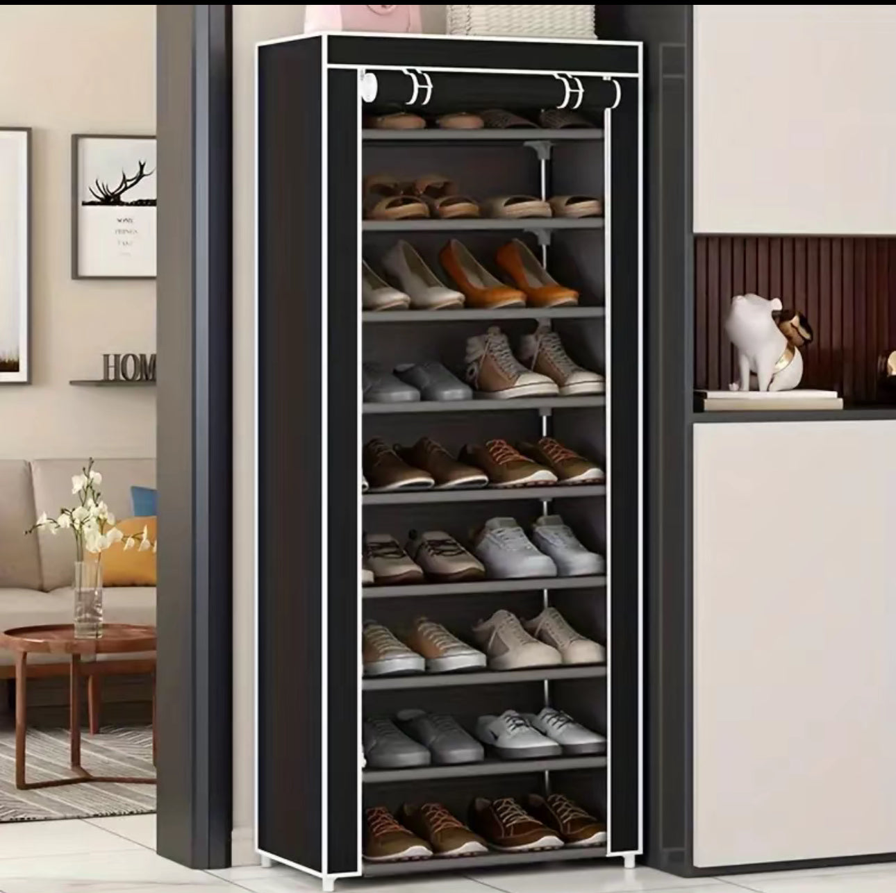 Zapatero de metal de 9 capas con cubierta antipolvo, caja de almacenamiento de zapatos no tejido de gran capacidad que ahorra espacio, adecuado para el almacenamiento de zapatos en el hogar y el dormitorio, fácil de monta