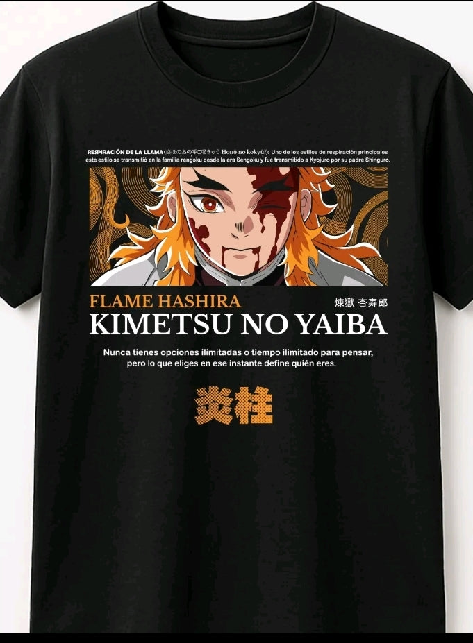 Playera Unisex Negra Rengoku | Camiseta holgada Estampada de anime, Ropa Urbana Streetwear, 100% Algodón, Manga. Corta