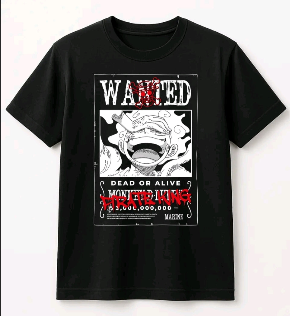 Playera anime Luffy wanted unisexl Camiseta holgada Estampada de anime, Ropa Uibana Streetwear, 100% Algodón, Manga Corta