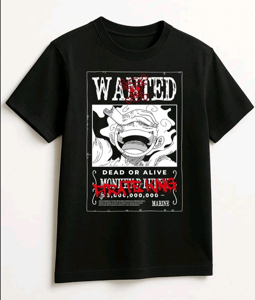 Playera anime Luffy wanted unisexl Camiseta holgada Estampada de anime, Ropa Uibana Streetwear, 100% Algodón, Manga Corta