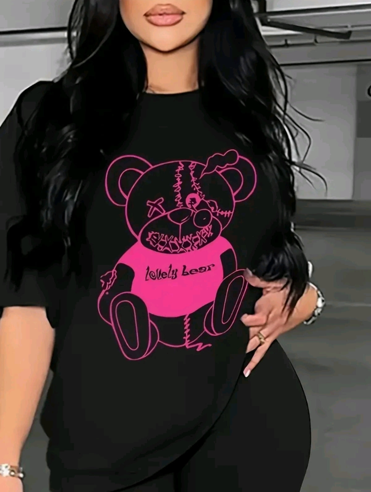 Camiseta De Cuello Redondo Con Estampado De osita rosa Camiseta De Manga Corta Casual Para Primavera Y Verano, Ropa De Mujer