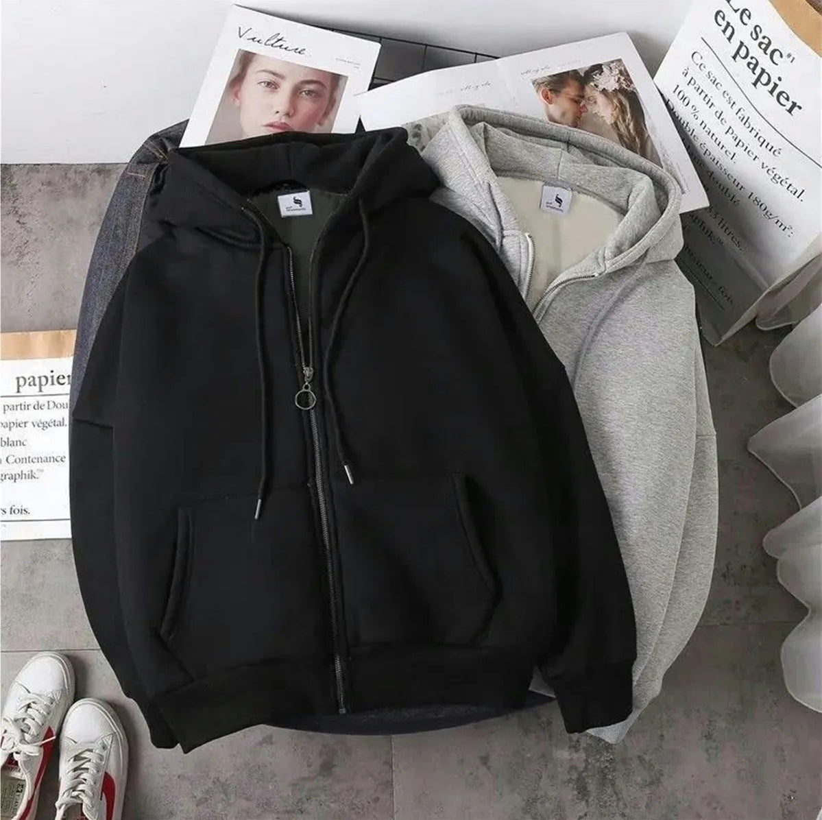 (🌍 PRODUCTO INTERNACIONAL) N Hoodie De Otoño/invierno Gruesa De Polar Con Cierre