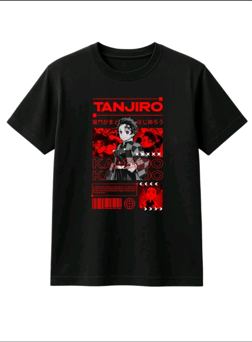 Playera Unisex Negra Tanjiro Kamado | Camiseta holgada Estampada de anime, Ropa Urbana Streetwear 100% Algodón, Manga Corta (Rabbit Man)