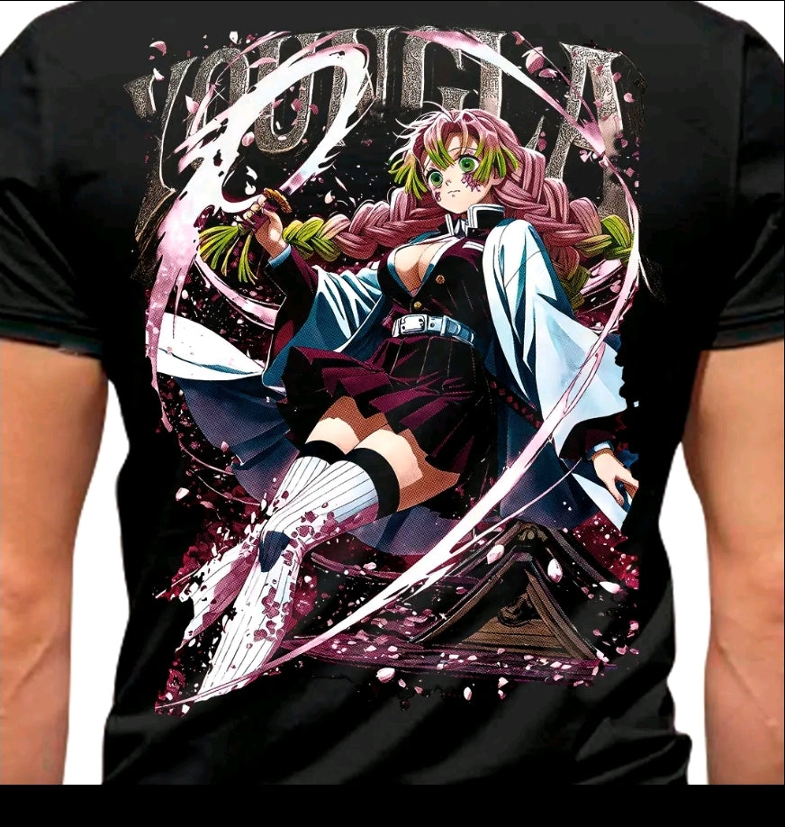 Camiseta con estampado de YOUNGLA ANIMES CAZADOR DE DEMONIOS-camiseta negra-100% Algodón