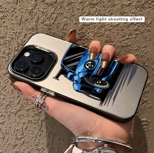 Un estuche de teléfono de impresión de carreras de anime azul plateado IMD colorido adecuado para Apple Series 11, 12, 13, 14, 15, 16 Pro Max