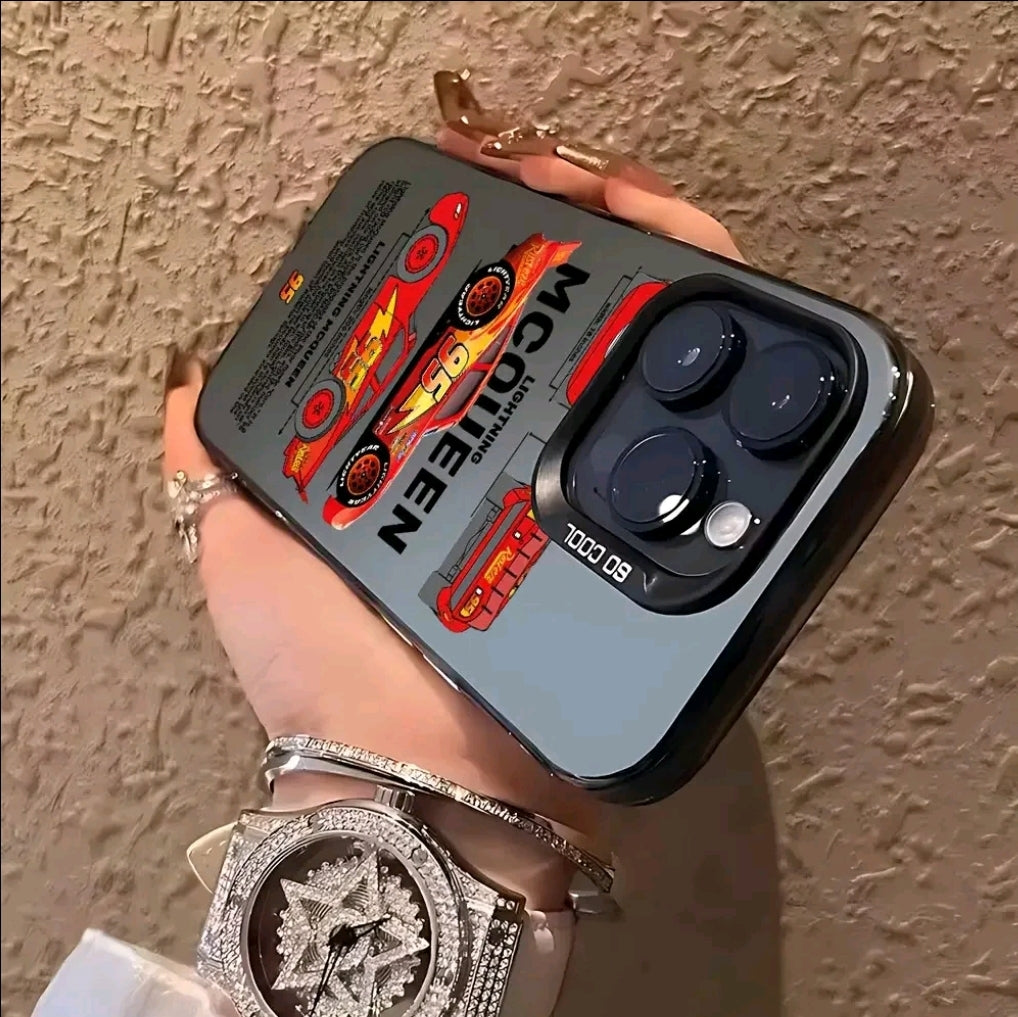Funda de Teléfono con Logo de Cars Lightning McQueen 95 para iphone 16, 15, 14, 13, 12, 11 Pro Max, X, XR, XS Max, 8, 7 Plus - Cubierta Trasera Mate Antigolpes, Cubierta Trasera Suave Transparente Anticaídas, Funda de Lightning Mcqueen