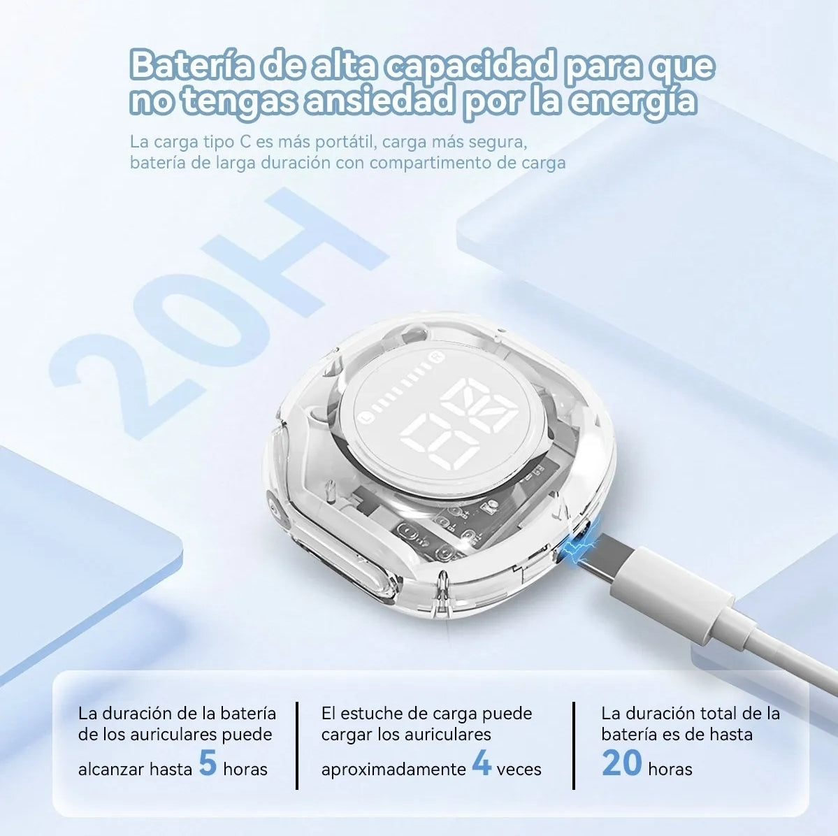 Audifonos Bluetooth 5.3 In-ear Con Pantalla Digital Y Diseño