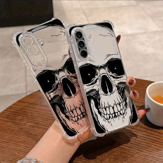 Fundas De Teléfono Con Calavera Negra Para Galaxy $24 S23 $22 FE ULTRA Y AS6 A26 A36 C A55 A35 A06 A16 A05 M14 A24 A34 A54 A15 A05S A25 A23 A33 A53 4G 5G, Cubierta Trasera Suave Antigolpes Transparente