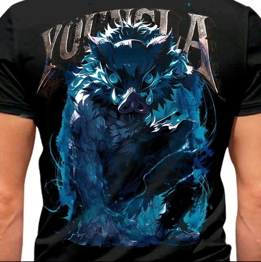 Camiseta con estampado de YOUNGLA ANIMES CAZADOR DE DEMONIOS-camiseta negra-100% Algodón