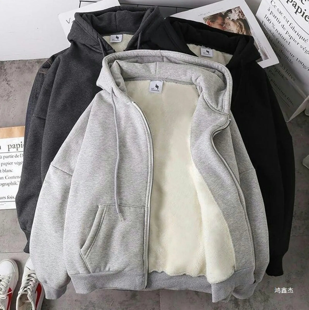 (🌍 PRODUCTO INTERNACIONAL) N Hoodie De Otoño/invierno Gruesa De Polar Con Cierre